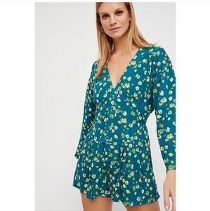 Free People Floral Teal Romper Size 4